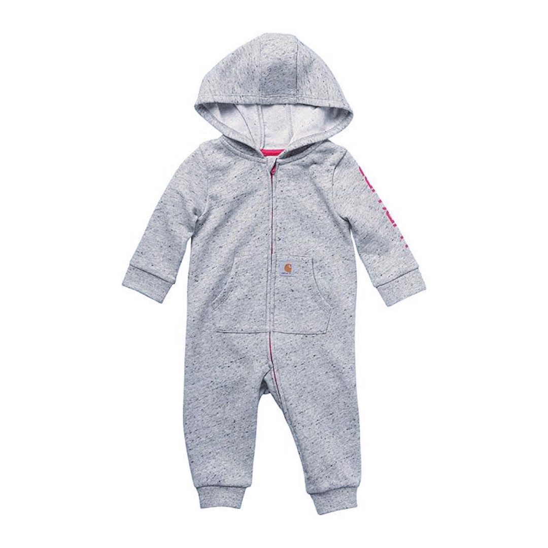 Carhartt Baby Girls Knit Long Sleeve Hoodneck Coverall Gray Toddler