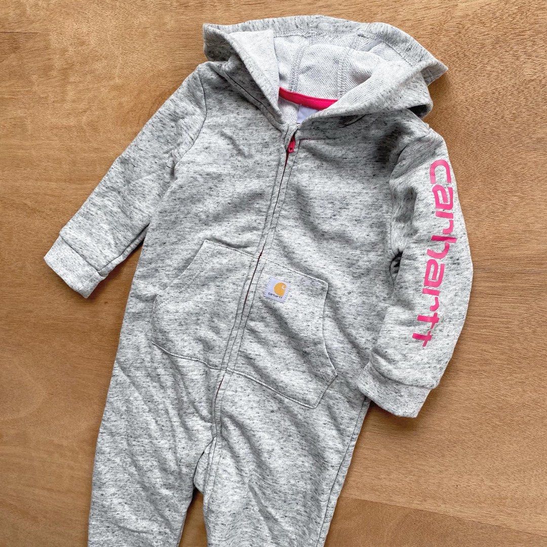 Carhartt Baby Girls Knit Long Sleeve Hoodneck Coverall Gray Toddler