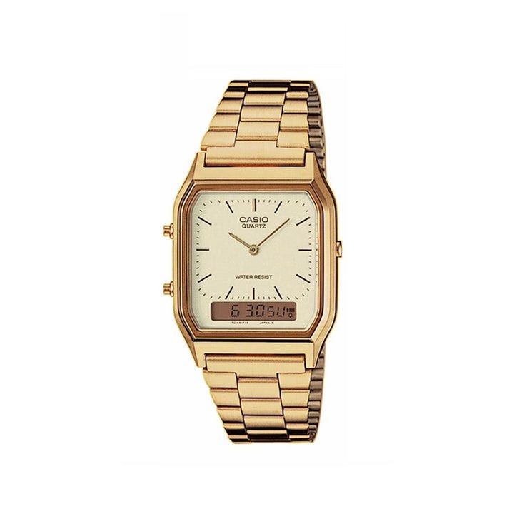 Casio gold plated dual display champagne dial watch