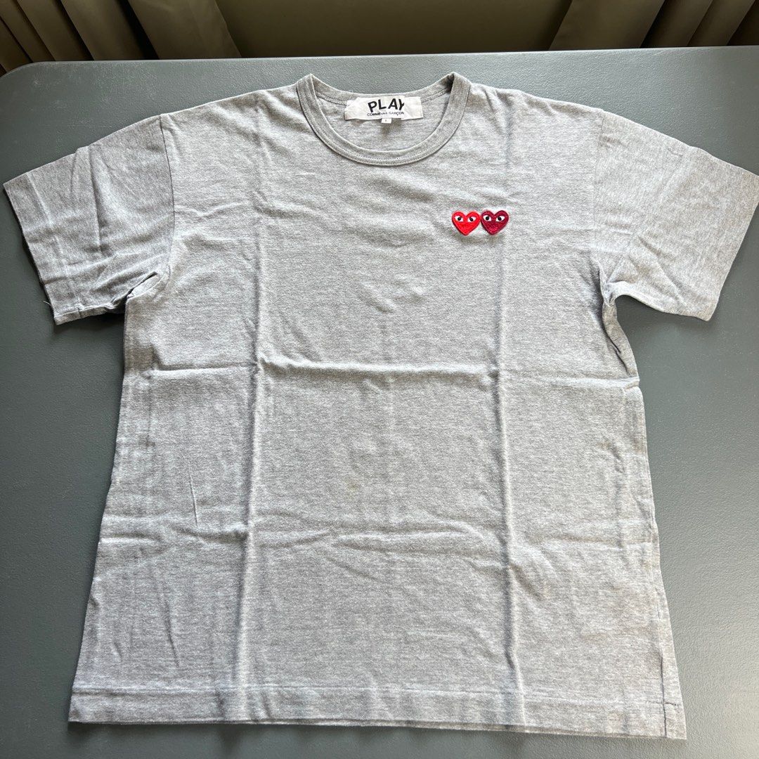 CDG Play 2 Hearts on Grey Shirt Large Men s Fashion Tops Sets