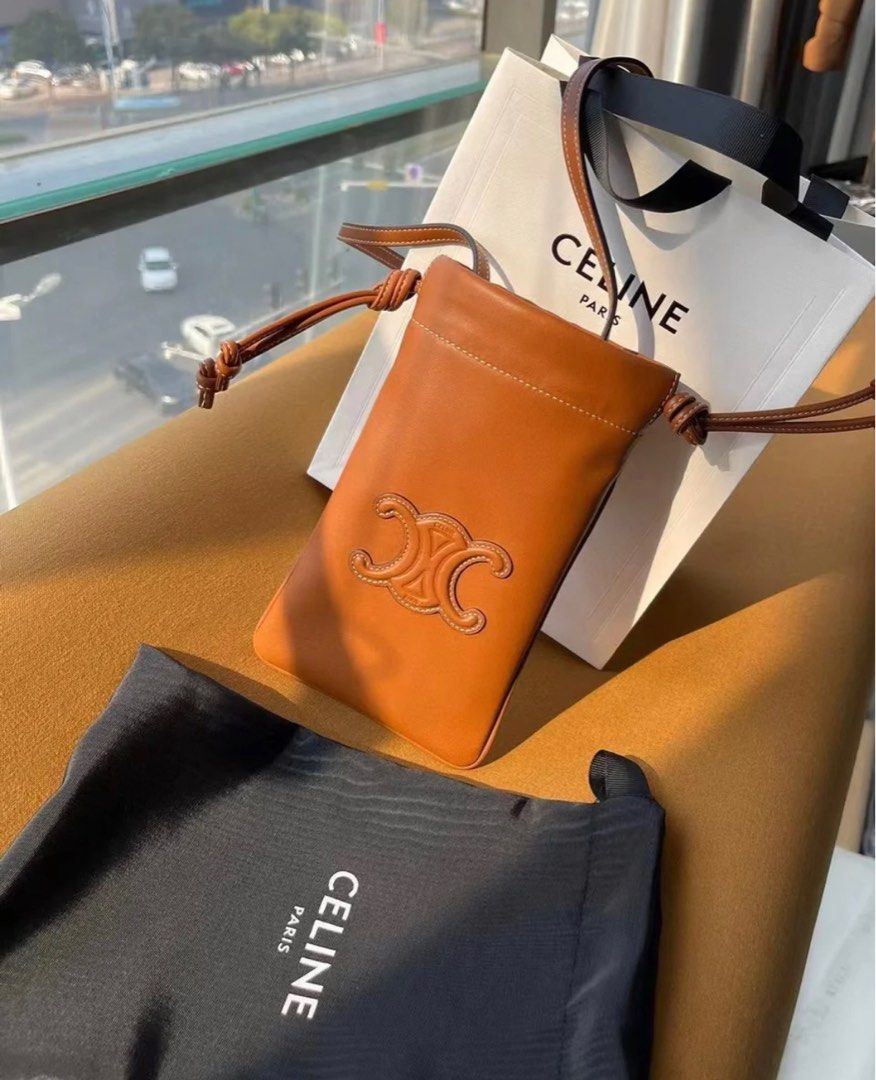 CELINE DRAWSTRING PHONE POUCH CUIR TRIOMPHE IN SMOOTH