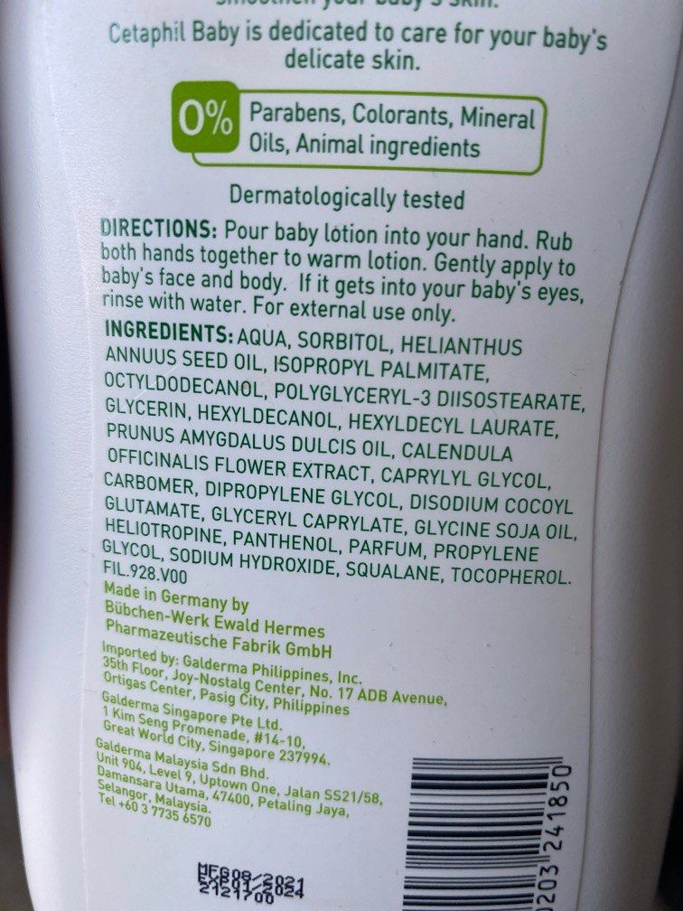 Cetaphil baby sales lotion ingredients