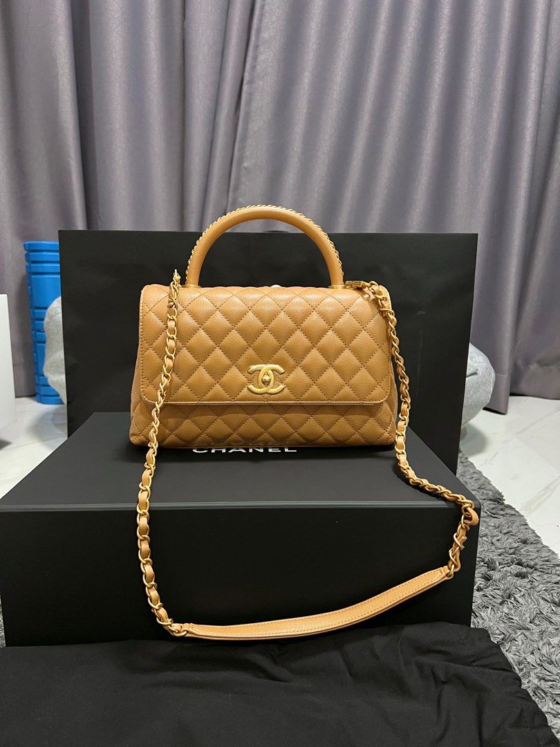 Chanel Coco Handle Small, Caramel Caviar Leather with Lizard Handle, Gold  Hardware, Preowned in Box MA001