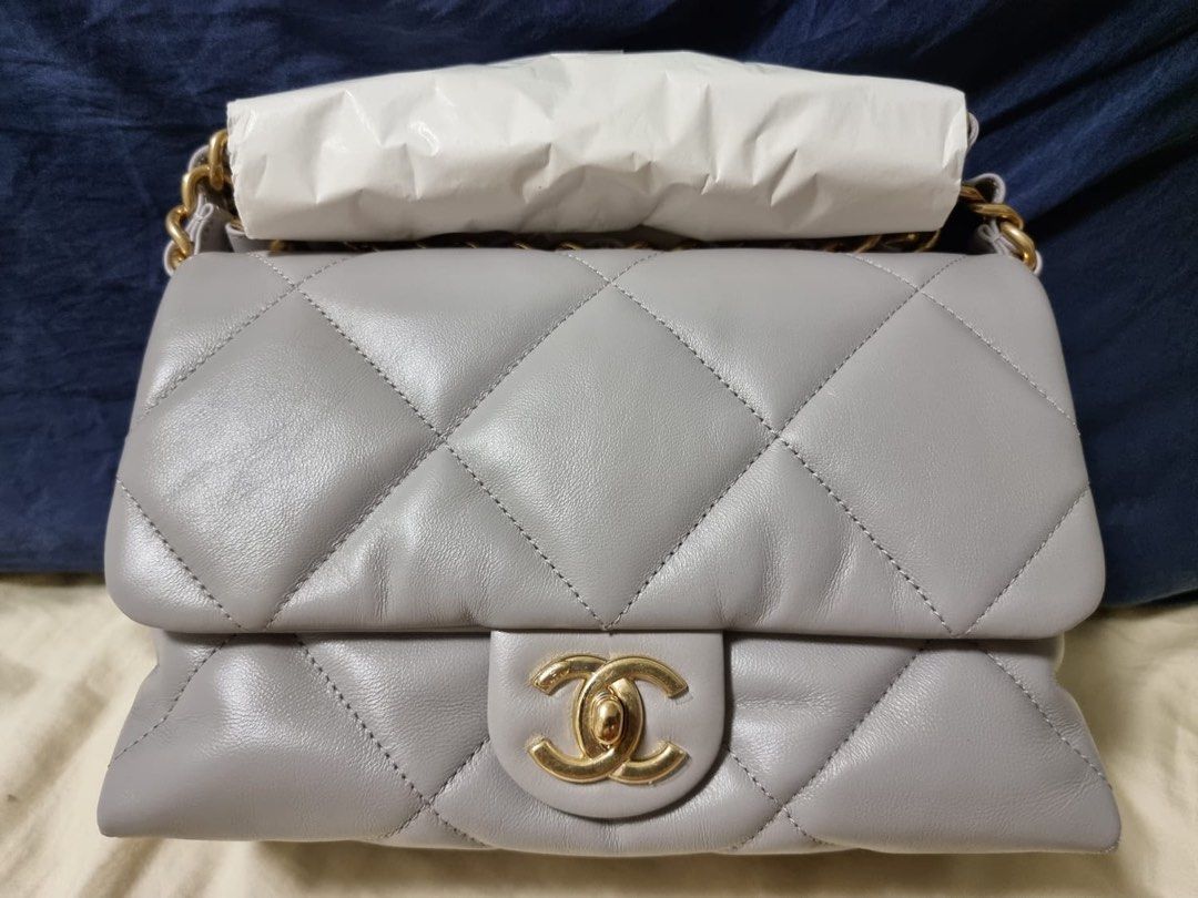 Chanel grey lambskin flap bag gold hardware 19 classic sold out piece  worldwide and hard to find, Luxury, Bags & Wallets on Carousell