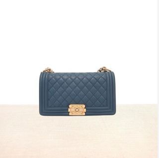 Chanel Medium Le Boy Caviar Leather in Dark Blue and Gold Hardware - Series 23