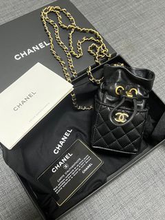 💯% Authentic Chanel Black & Beige Aged Calfskin Drawstring Bucket Bag,  Luxury, Bags & Wallets on Carousell