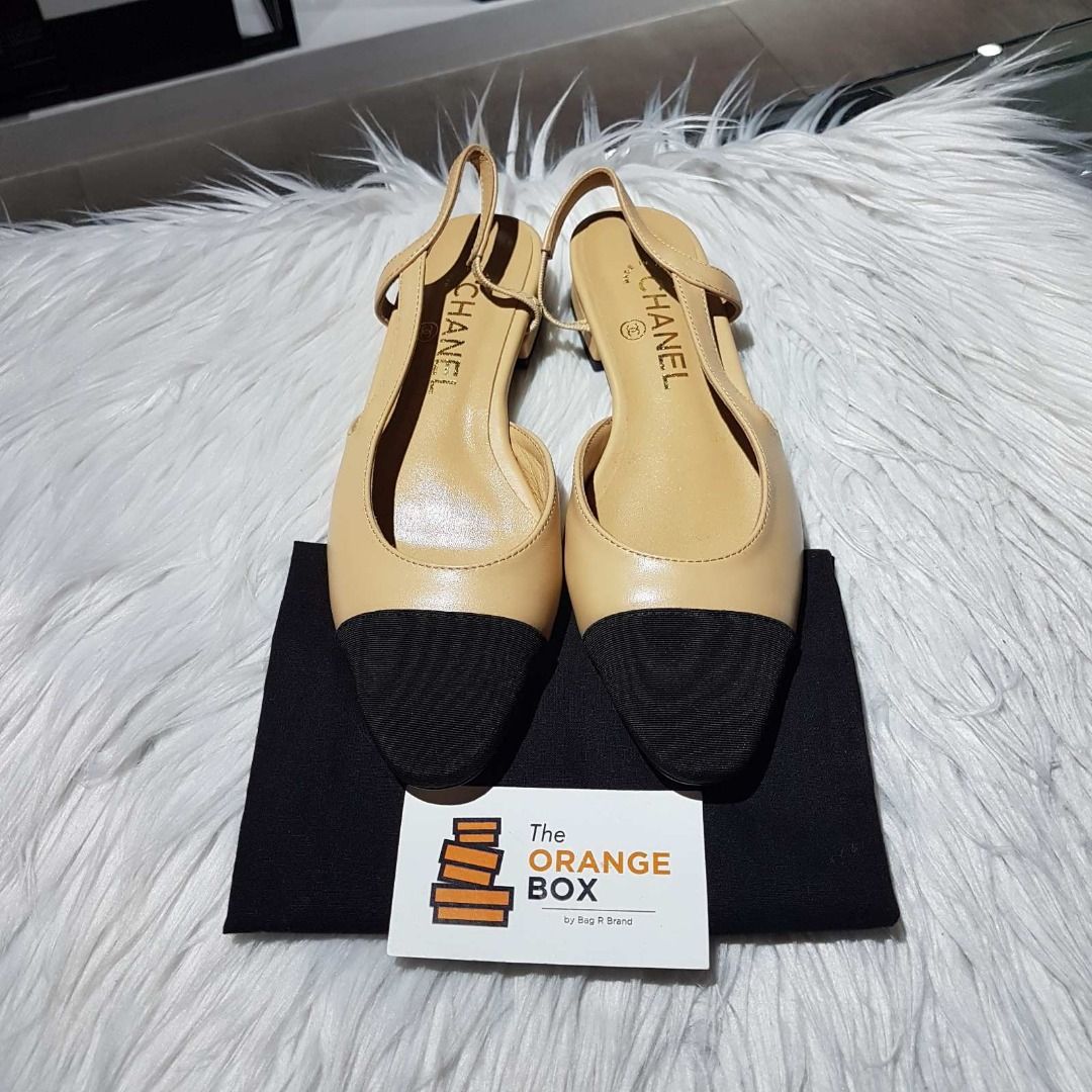 Chanel Slingback Flats in Beige, Women's Fashion, Footwear, Flats & Sandals  on Carousell