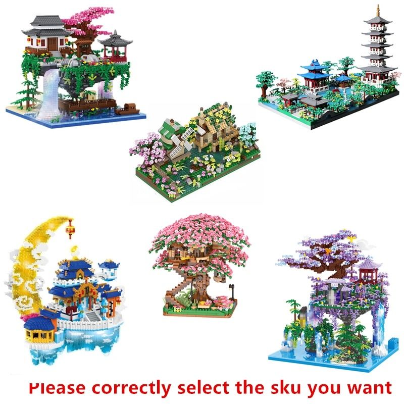 Chinese Architecture Micro Building Blocks Model Tower West Lake Trees ...