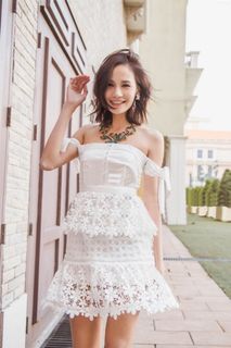 clearance - off the shoulder lace cotton mini dress 露肩蕾絲連衣裙 連身裙 棉64218034317698110