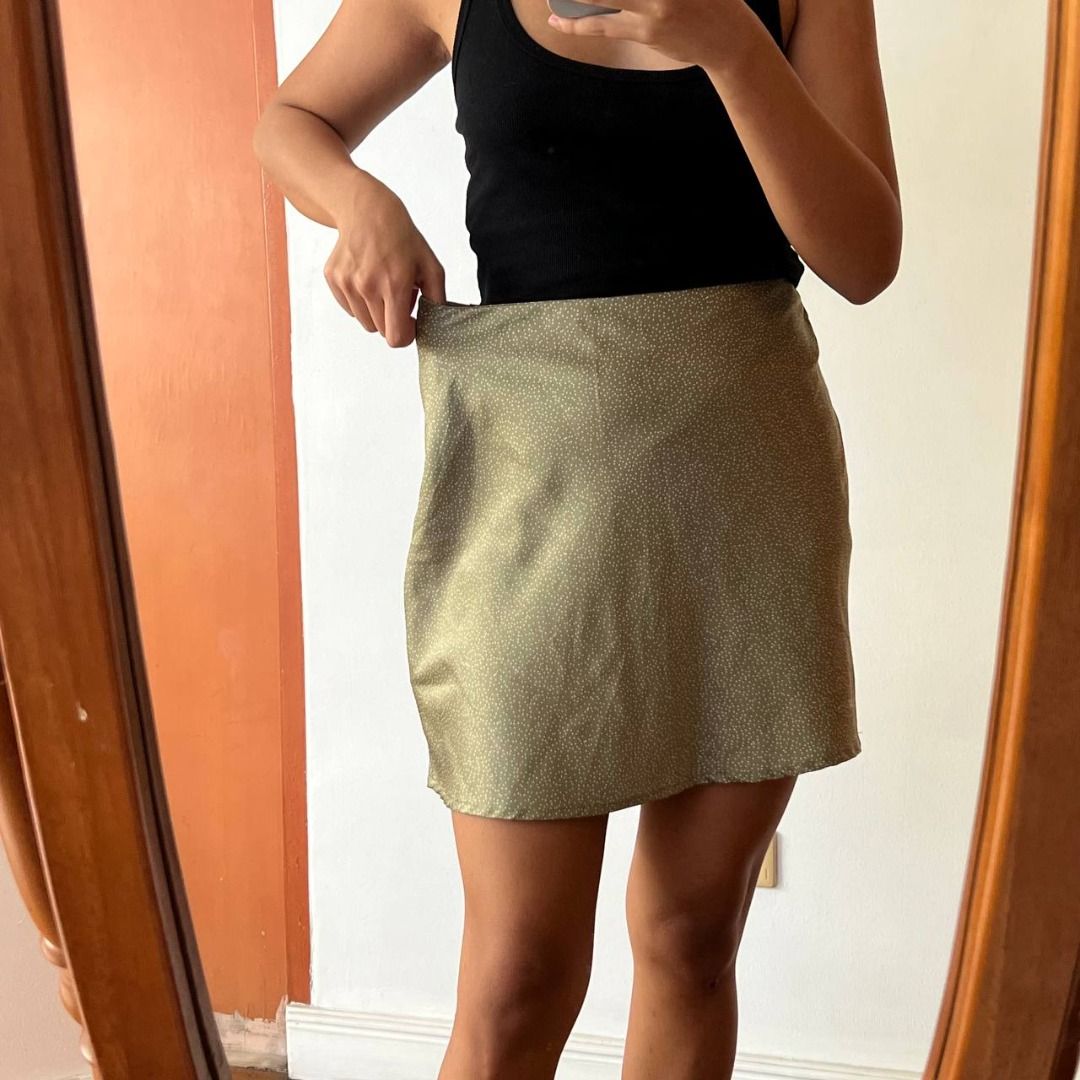 Cotton On Green Satin Mini Skirt Women s Fashion Bottoms Skirts on Carousell