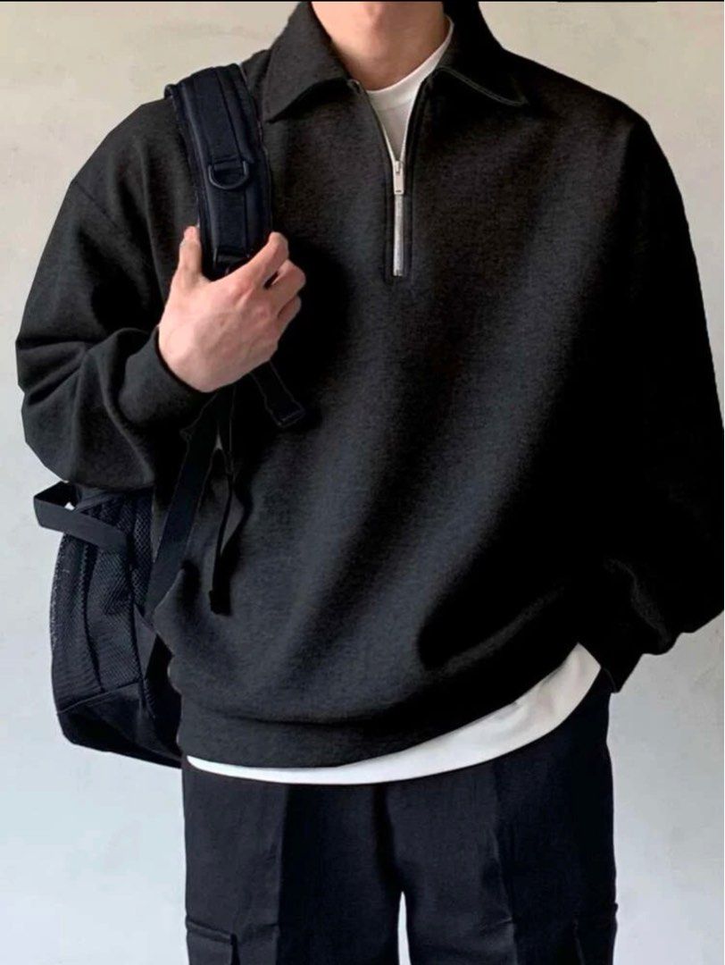 DAZY Men Quarter Zipper Drop Shoulder Pullover, Men's Fashion, Coats,  Jackets and Outerwear on Carousell