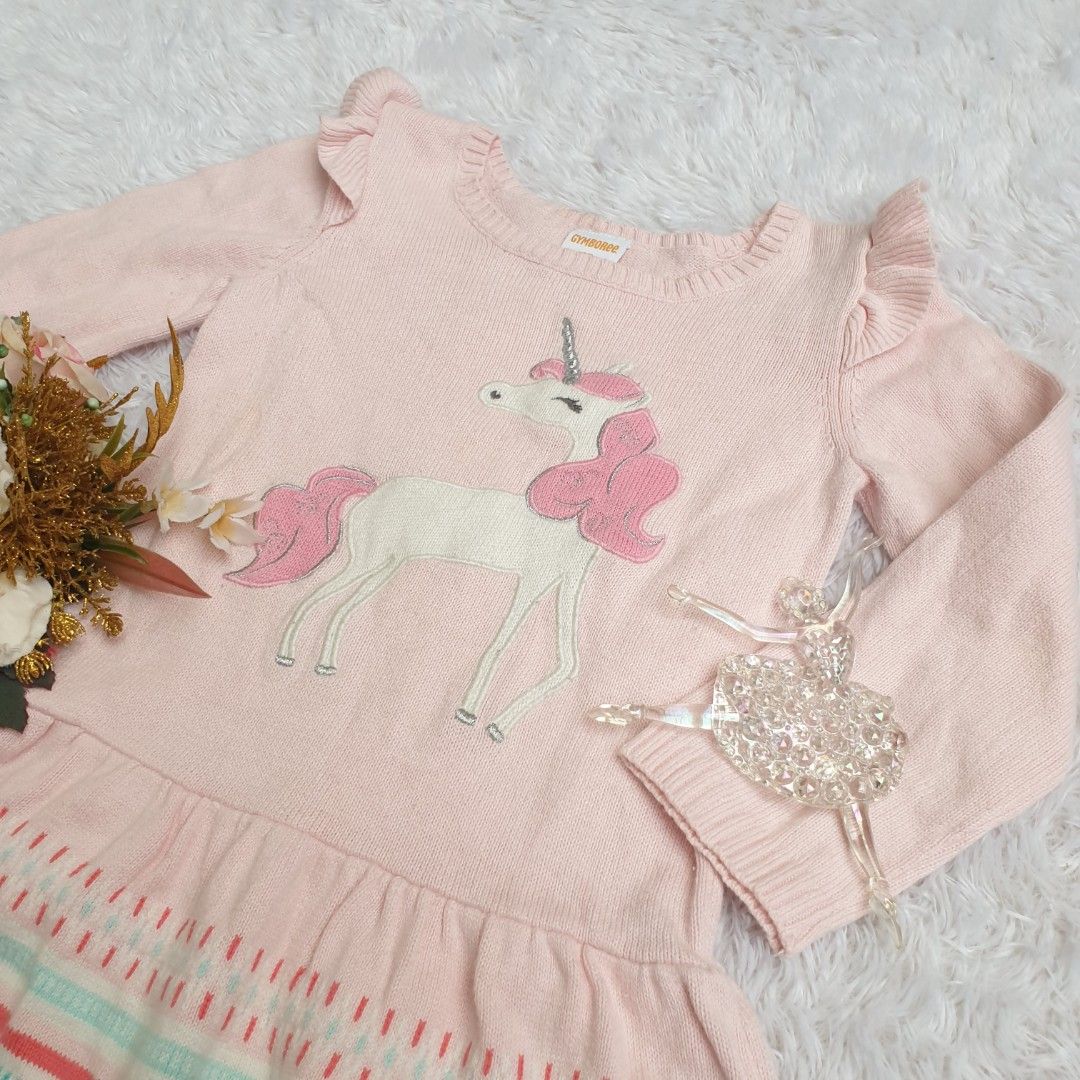 Dress anak cewe Gymboree soft pink unicorn import Bayi Anak