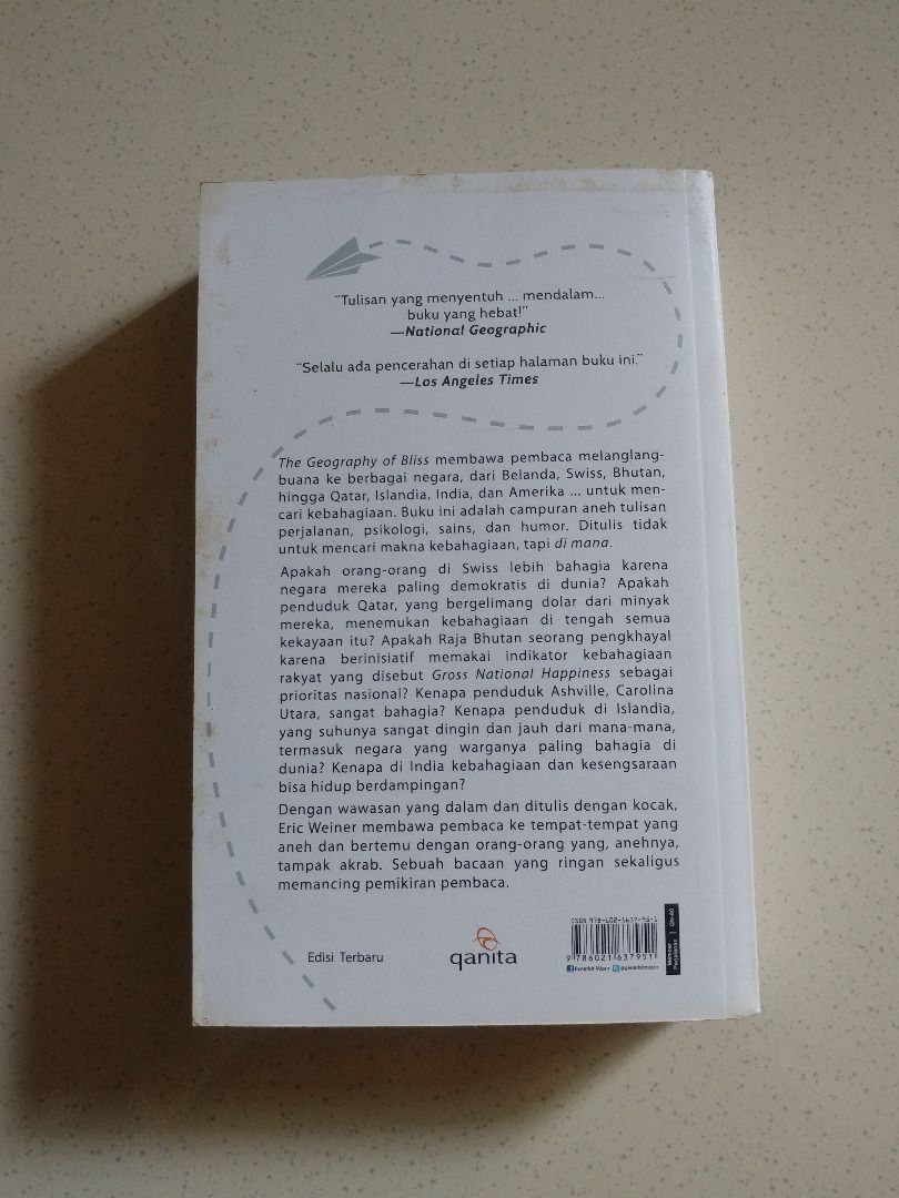 Eric Weiner The Geography of Bliss, Buku & Alat Tulis, Buku di Carousell