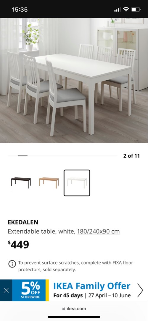 Extendable dining table IKEA Ekedalen, Furniture & Home Living
