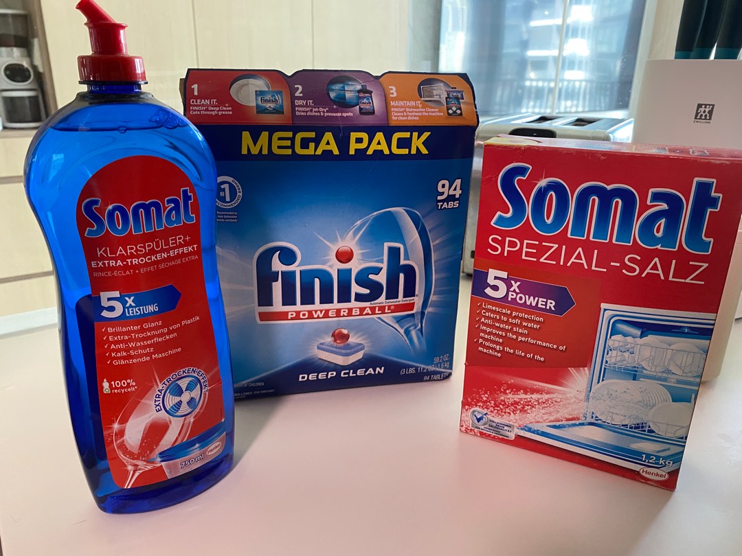 Finish Power Ball Somat Dishwasher Salt Dishwasher Rinse Aid, Furniture