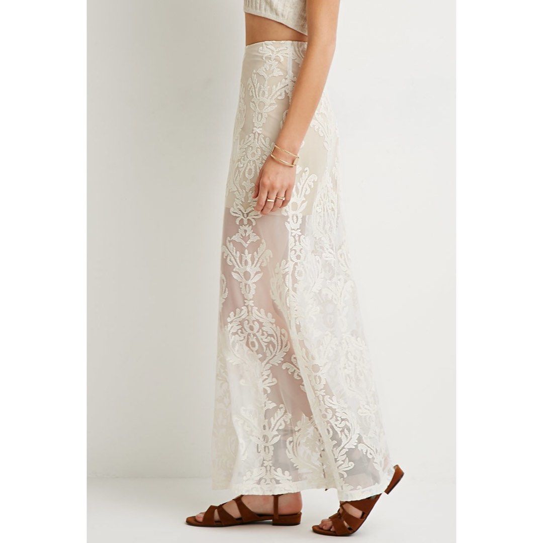 Forever21 Embroidered Mesh Maxi Skirt Women s Fashion Bottoms