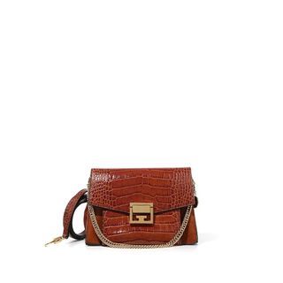 Givenchy GV3 Small Croc Embossed in Tan Brown Crossbody Shoulder Bag