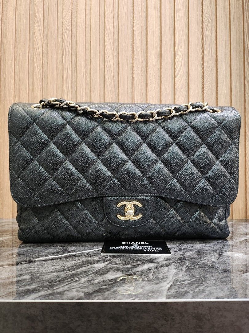 NEW CHANEL 2023 Jumbo Classic Caviar Double Flap BEIGE Bag Gold CC HWR  MICROCHIP,  in 2023