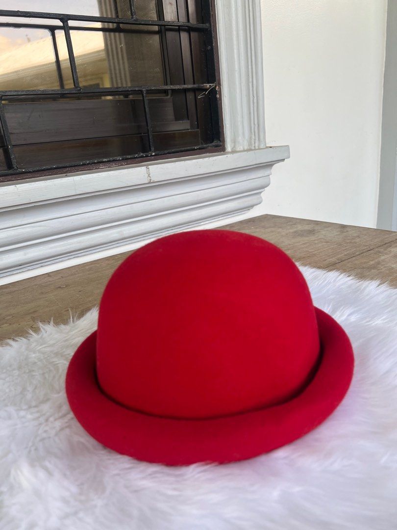 Red Bowler Hat, Men's Fashion, Watches & Accessories, Caps & Hats on