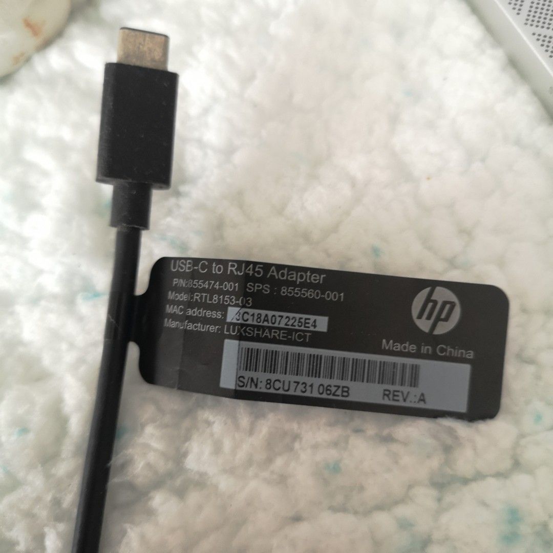 HP USB C to RJ45 Adapter (Category: Cables & Adaptors) located in Paranaque City. Submitted by syntaxcode (Listing ID 1234456550, Image 2). Description: HP USB type C to RJ45 Adapter Authentic HP product Working, but Seldom used Shipping is shouldered by buyer PM for details.
