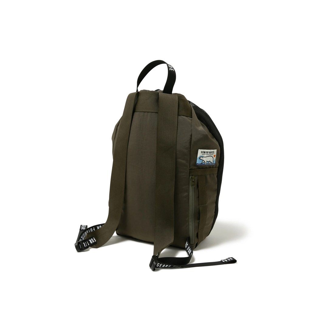 HUMAN MADE DRAWSTRING BACKPACK (Category: Backpacks) located in Singapore. Submitted by nichloesg (Listing ID 1234595499, Image 6). Description: ✅ Olivedrab Height 45, width 23, depth 20cm Find us at @nichloesg Tags Nigo .