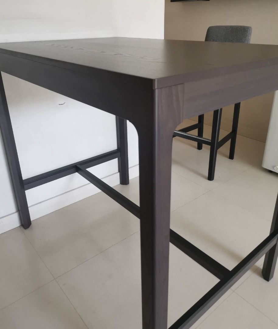 Ikea EKEDALEN bar table with BERGMUND bar stools, Furniture & Home