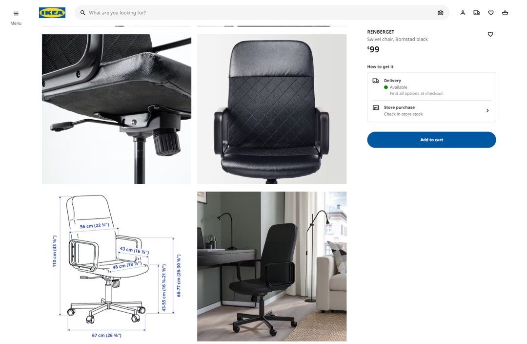 IKEA RENBERGET Swivel chair (Color Bomstad black), Furniture & Home