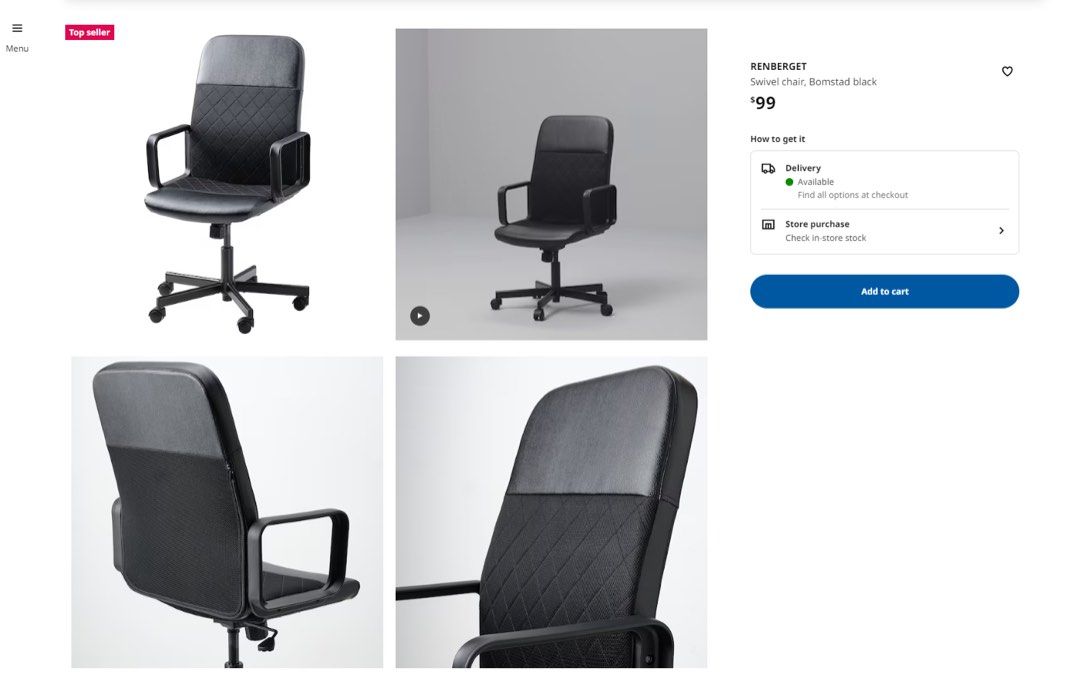 IKEA RENBERGET Swivel chair (Color Bomstad black), Furniture & Home