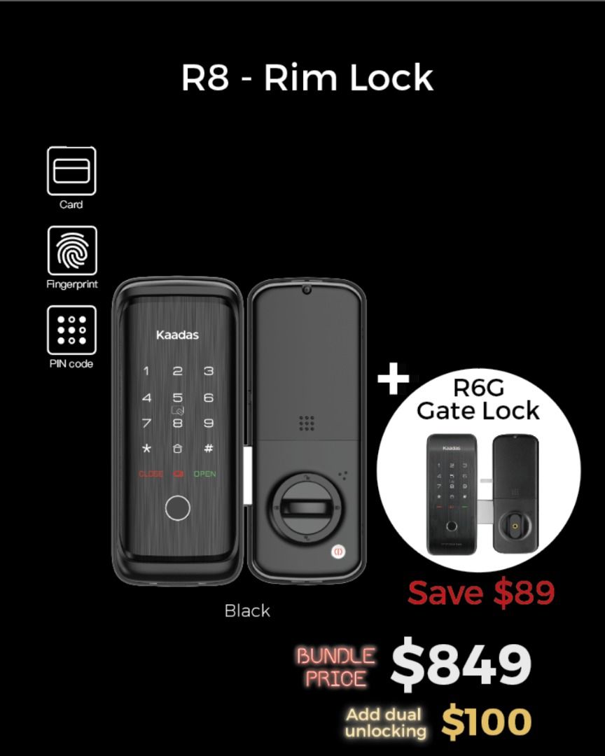 Kaadas R8 + Gate Lock Bundle (Sole Distributor in Singapore), Furniture ...