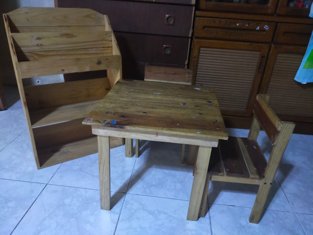 Kiddie table ,chairs with Shelves on Carousell