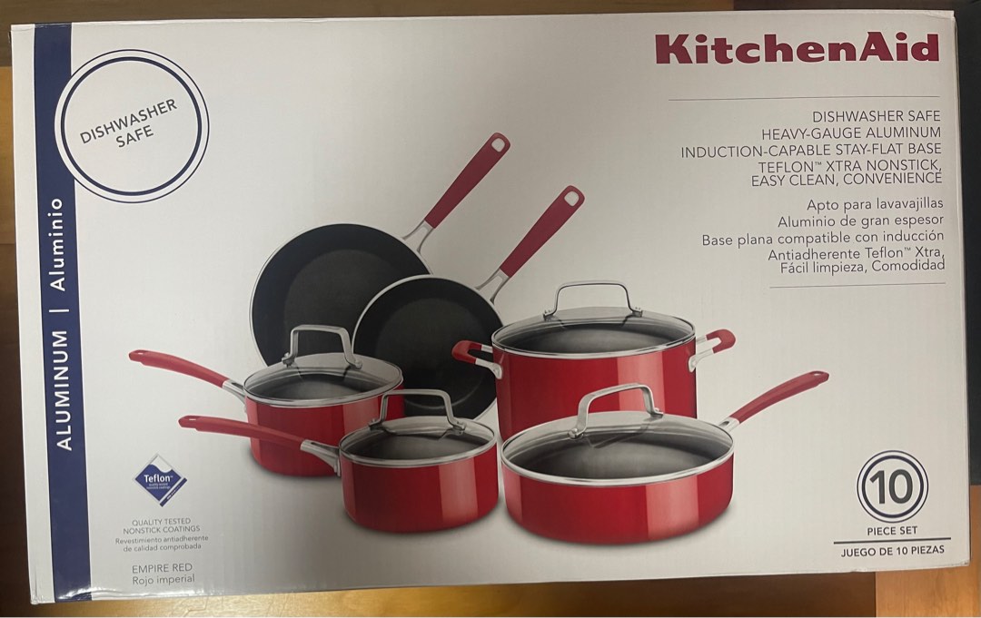 KitchenAid Aluminum Nonstick 10-Piece Cookware Set in Empire Red