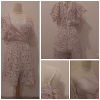Korean baby pink brukat jumpsuit