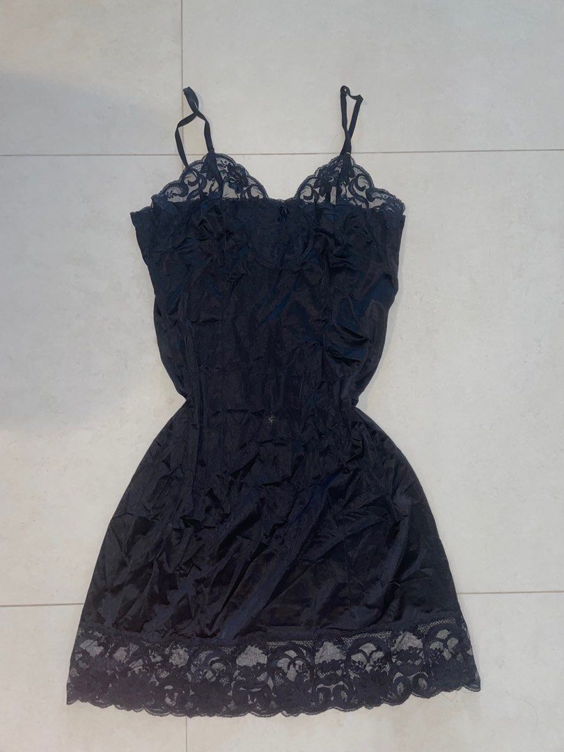 black lace side tie slip dress