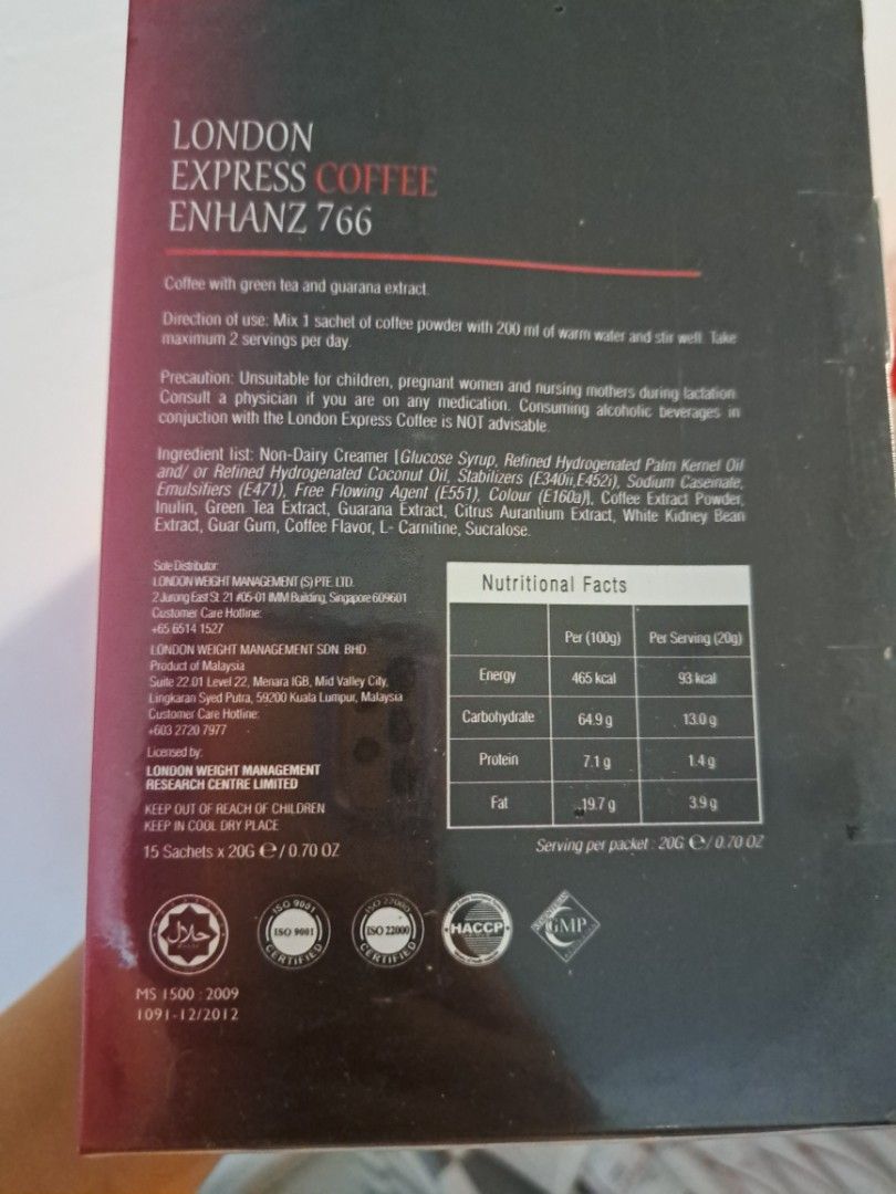 London Weight Management London Express Coffee enhanz x 15 sachet in 1
