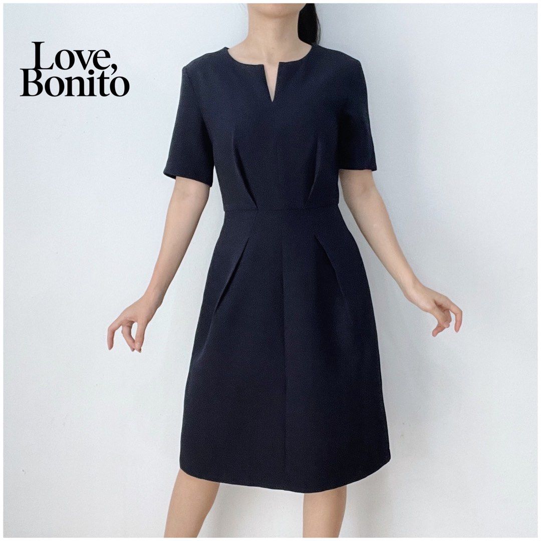 Love Bonito Derri Textured Notch Midi Dress Navy Dark Blue Casual Semi ...