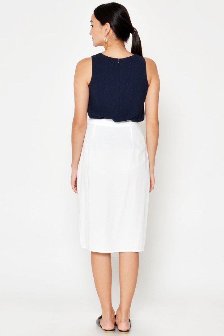 Love&Bravery DREZEL TENCEL BUCKLE DRAPE MIDI SKIRT, White, Size S (Category: Skirts) located in Singapore. Submitted by cantstopshop (Listing ID 1234491375, Image 3). Description: RTP $28.