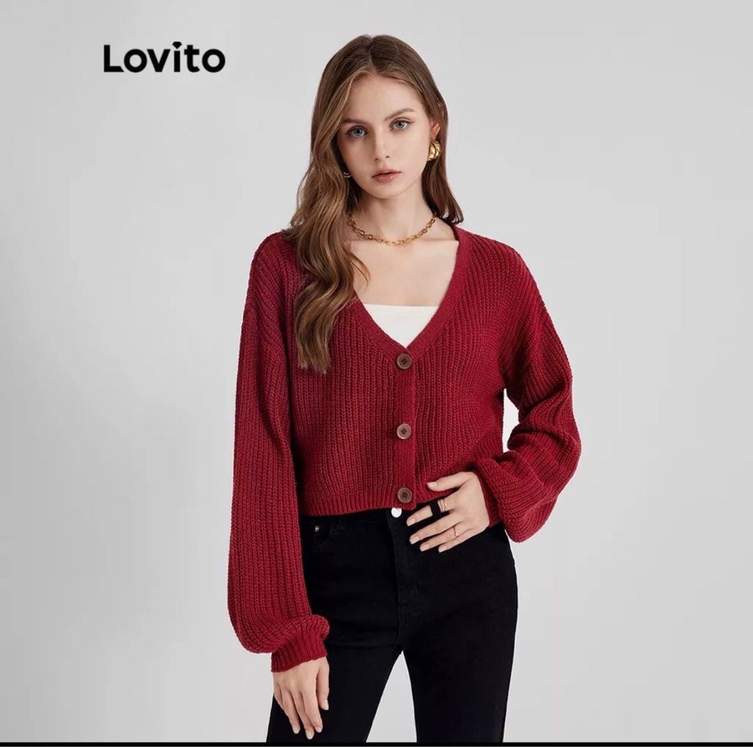 Lovito Casual Plain Long Sleeve Button Sweater Knitted Cardigan