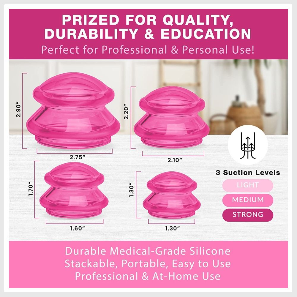 LURE Essentials Edge Cupping Set for Home Use and Massage Therapists,  Silicone Cupping Sets for Cellulite Reduction and Cupping Therapy (Set of  4, Pink), Health & Nutrition, Massage Devices on Carousell