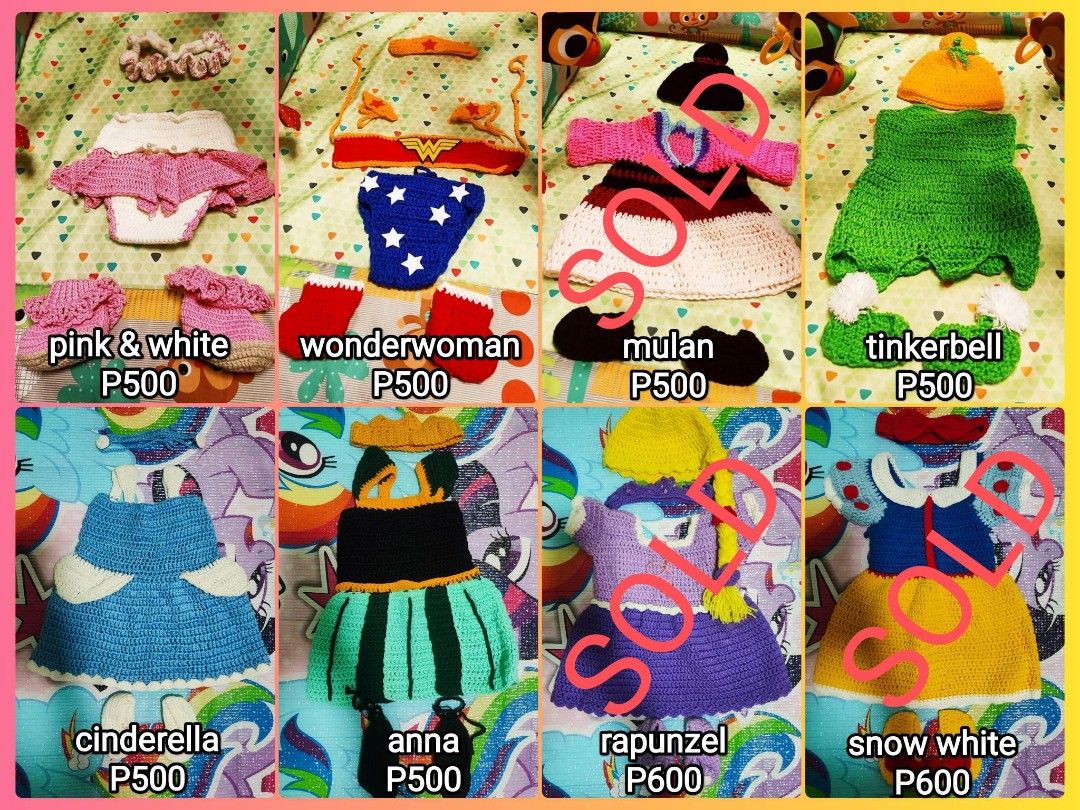 Milestone costume (Category: Babies & Kids Fashion) located in Manila. Submitted by raventan19 (Listing ID 1201166386, Image 1). Description: Up for grab mga mii used for less than an hour photoshoot Milestone costume for ur LO Animal set ( Panda , Bear ) - 0-8m Sold as set for 550 350 each _________________ Pink white crochet - 0-2m Wonderwoman - 0-3m 500 for Pink white 500 for wonder woman _________________ Princess Anna : 0-7m - 500php Cindere