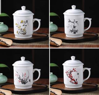 MJ 🎲 梅兰竹菊 Flower Tile Lid Mug