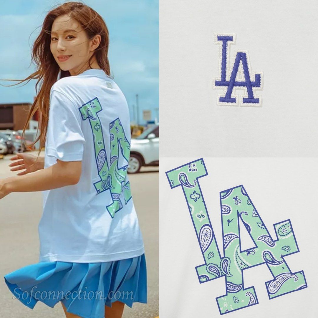 MLB Korea Unisex Paisely Clipping Logo Short Sleeve Tee Shirt La Dodgers White