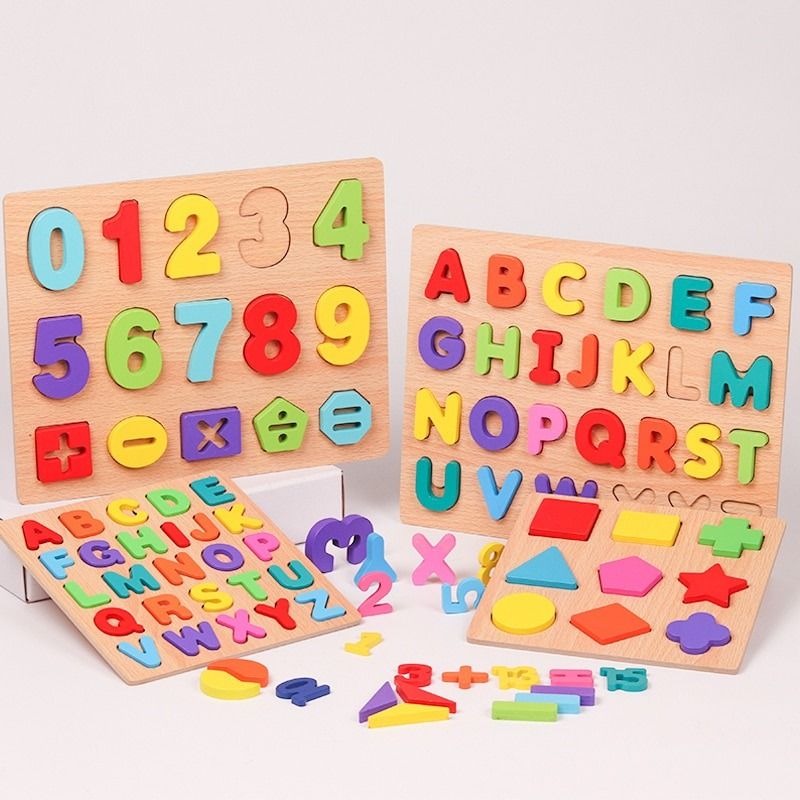 Montessori Wooden Puzzle 3D Alphabet Letters Number Matching Game Baby ...