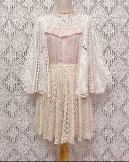 🌸Pale Pink Lace Panel Insert Mixed Media Ruffle Yoke Blouse Thrift Balletcore Softgirl Coquette Kawaii Ulzzang Pastel Kei