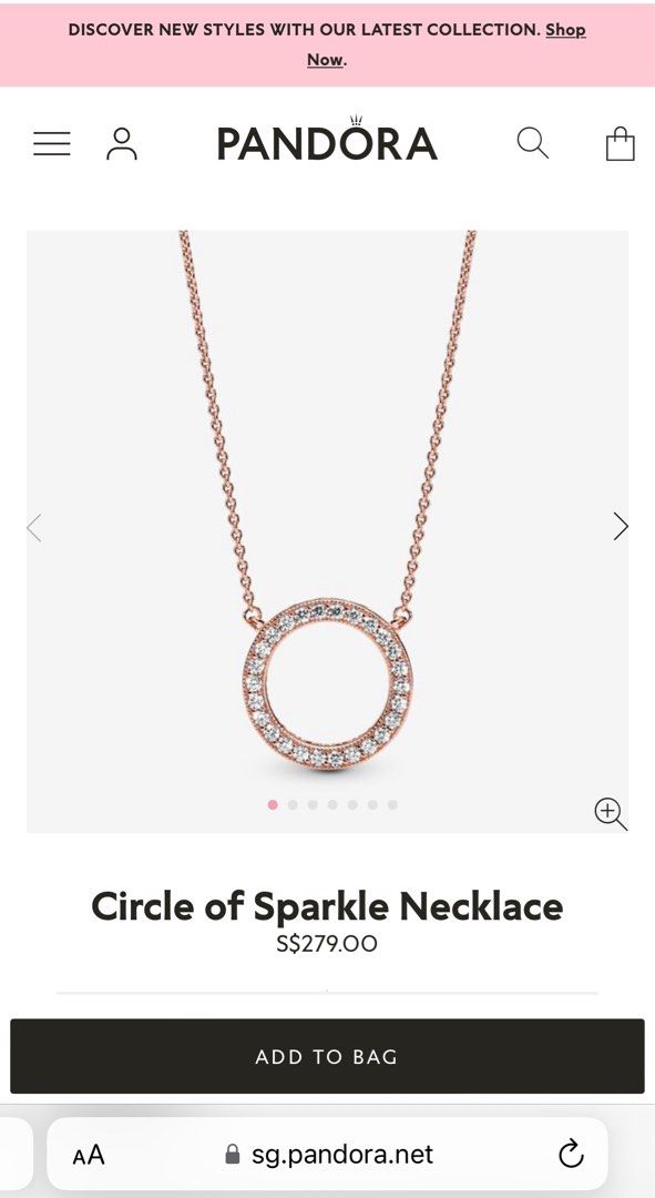 Pandora circle of sparkle shop necklace rose gold