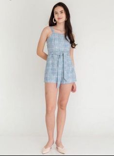 Playdress Gemma Tweed Romper in Baby Blue