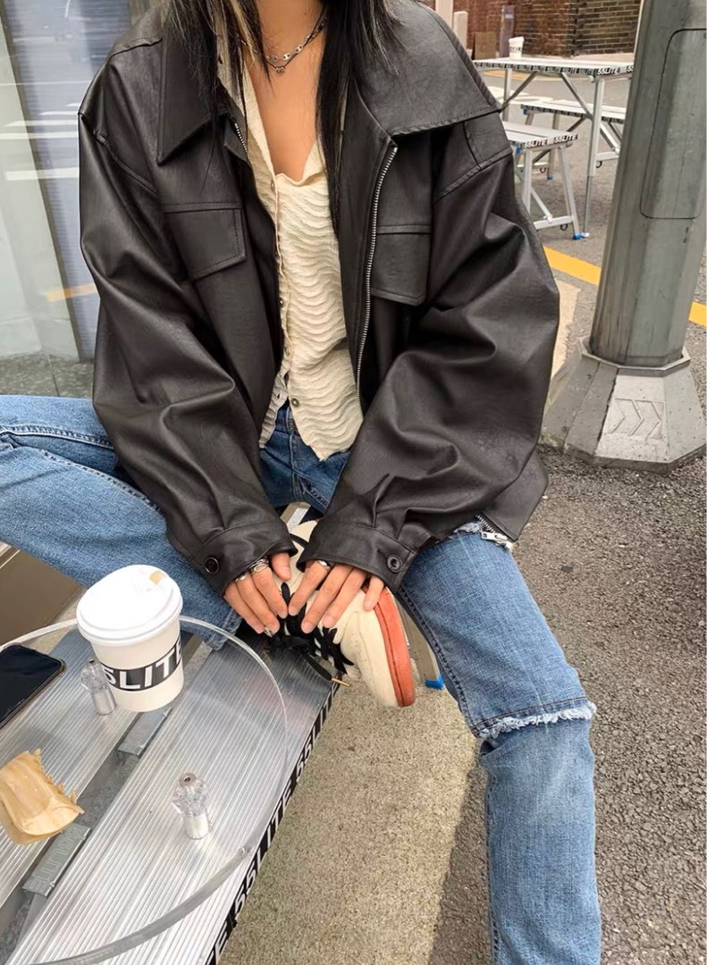 grunge real cow leather jacket y2k BQ25 Vintage Y2K Grunge Leather