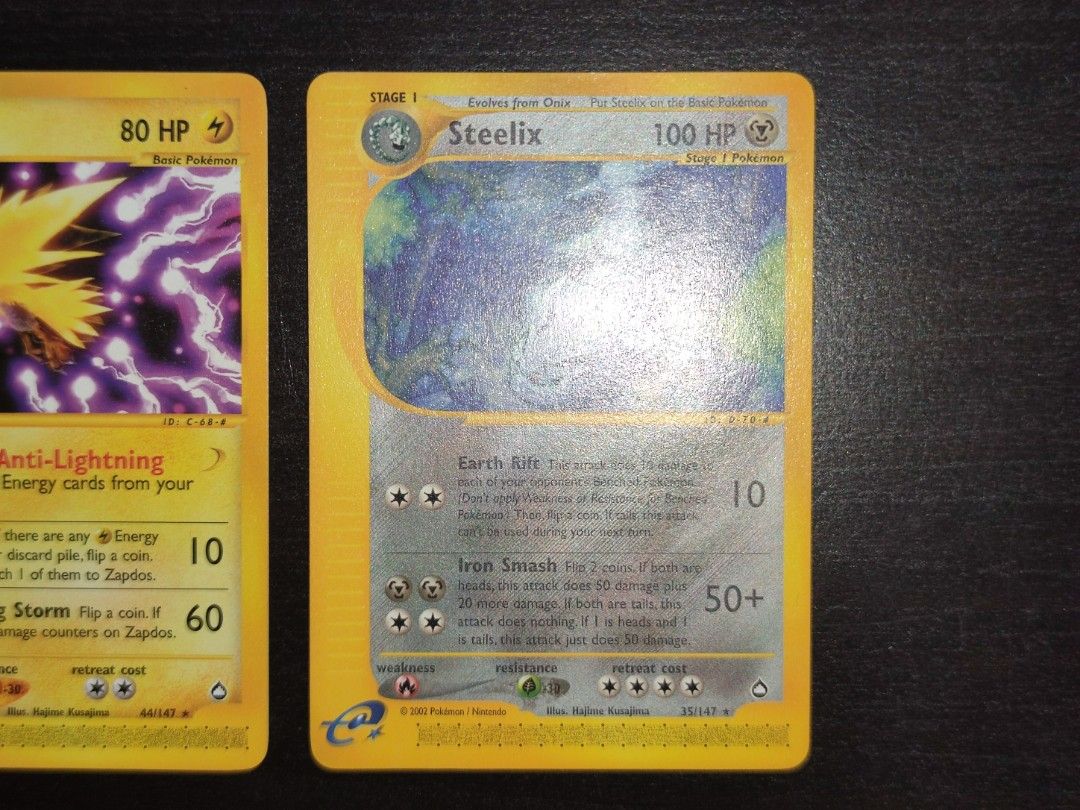 Pokemon Zapdos 44/147 & Steelix 35/147 Aquapolis, Hobbies & Toys, Toys &  Games on Carousell