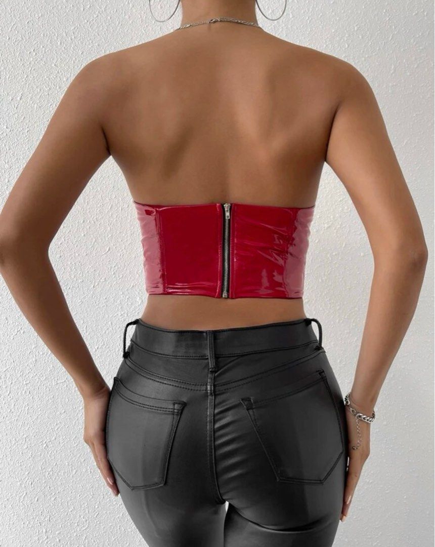 Red leather tops clearance