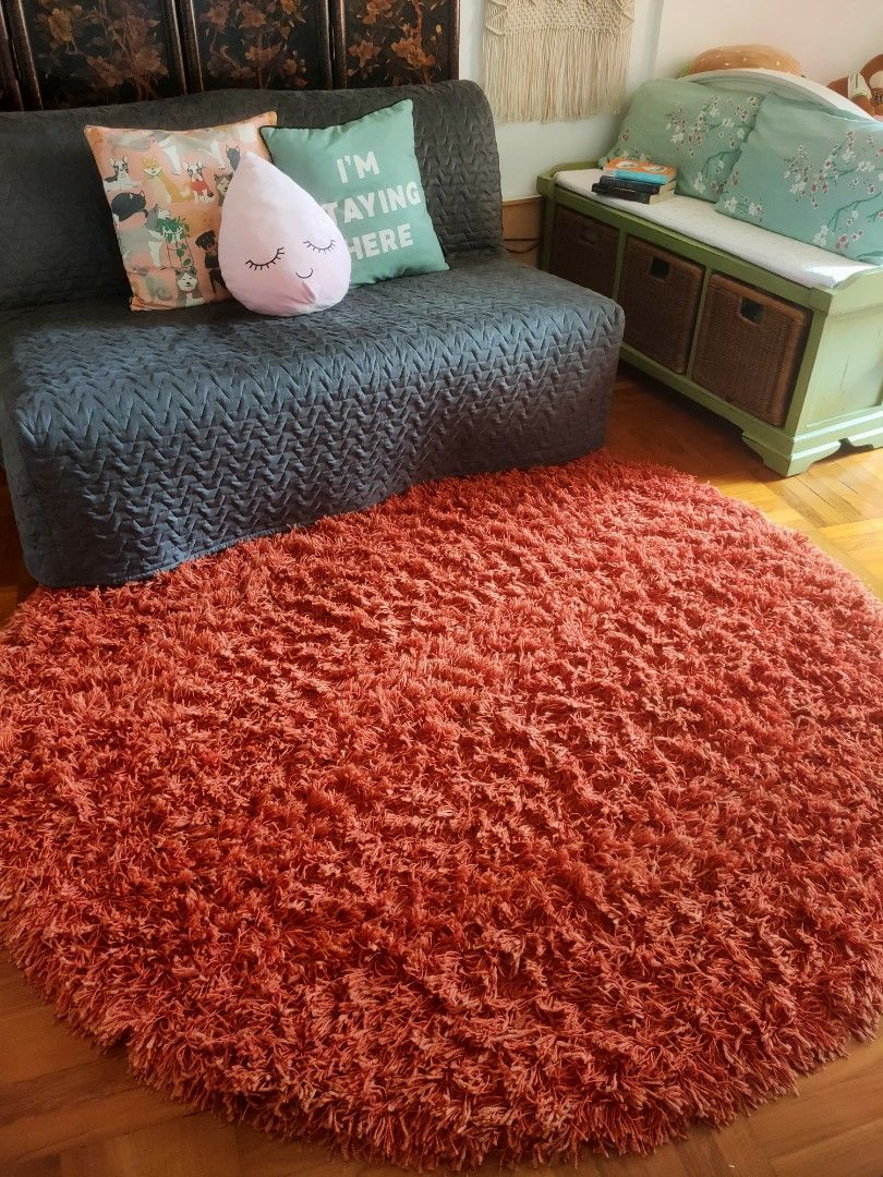 Rug, high pile, orange. Round shape 180cm diameter., Furniture & Home