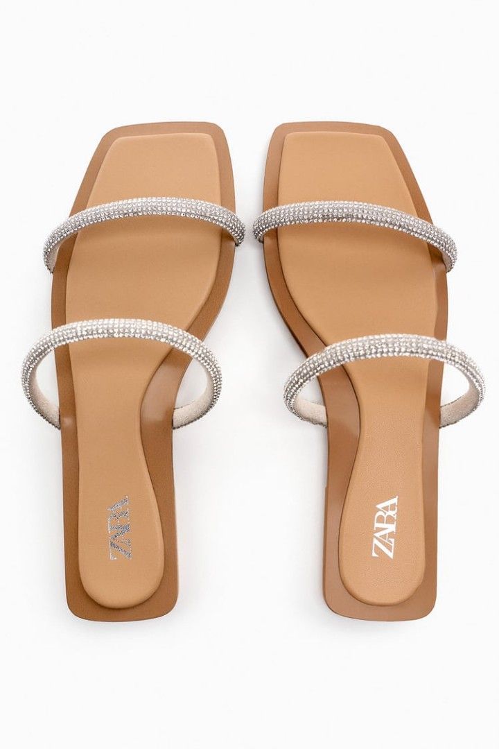 Sandal ZARA Shiny Strap Flat Shoes Wanita Fesyen Wanita Sepatu